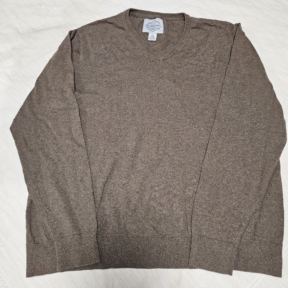 St. John's Bay Men's Cotton Cashmere Blend Brown V-Neck Sweater Xxl Academia